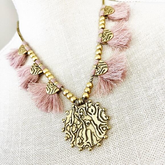 Lucky Brand Brushed Gold & Blush Fringe Reversible Necklace - Picture 10 of 11